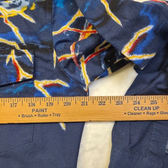 VTG Wrangler Pearl Snap Shirt Mens Sz Med Lightning Print Blue Western Cowboy - Picture 7 of 12